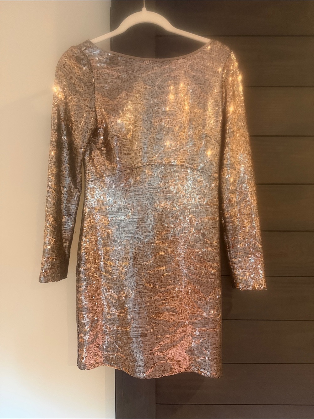 Jessica Simpson Sparkling Rose Gold Sequin Shift Dress